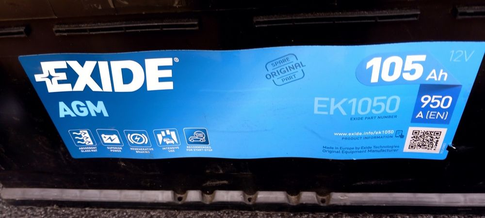 Akumulator EXIDE AGM STOP-START 12V 105Ah/950A, 26 m-cy, test