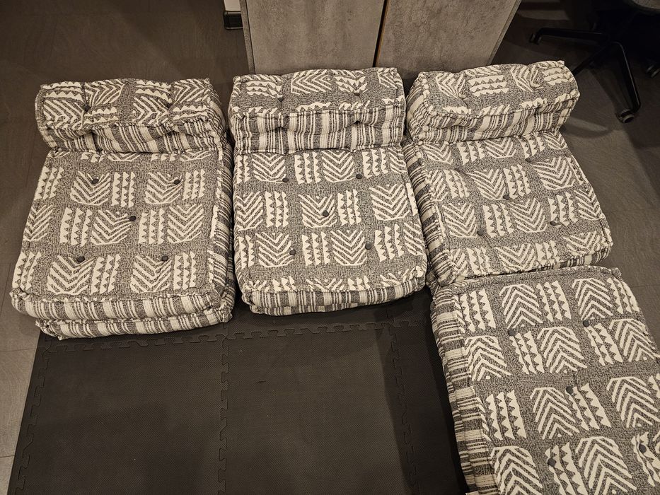 vidaXL Sofa Pufy modułowe 3-osobowy, szary w paski, tkanina