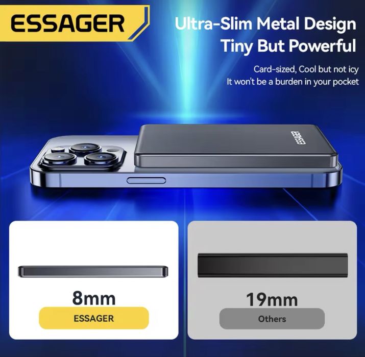 Essager Thin Wireless Power Bank MagSafe 20W 5000mAh, Колір Natural Titanium