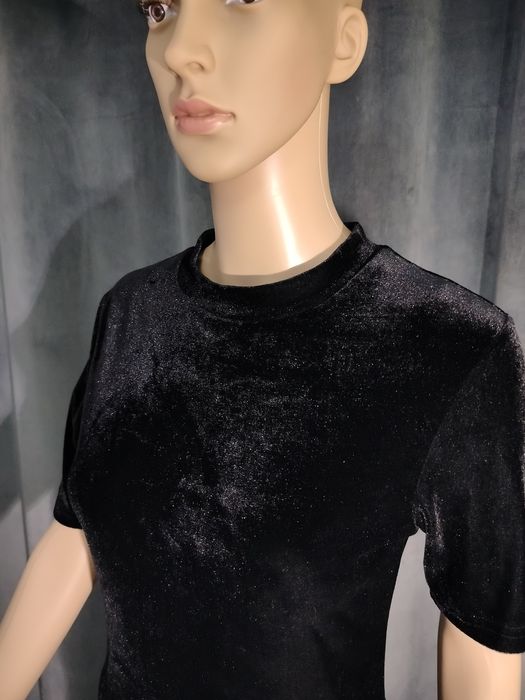 XS S M czarna welurowa aksamitna sukienka mini MIDI sexy sylwester