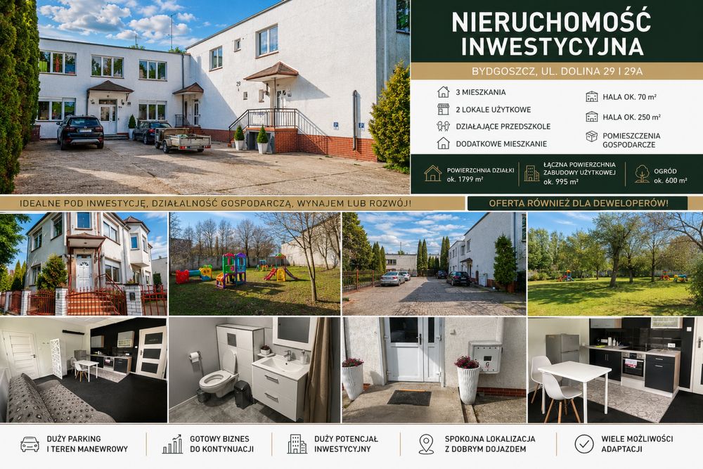 Sprzedam nieruchomość inwestycyjną – Bydgoszcz, ul. Dolina 29 i 29A