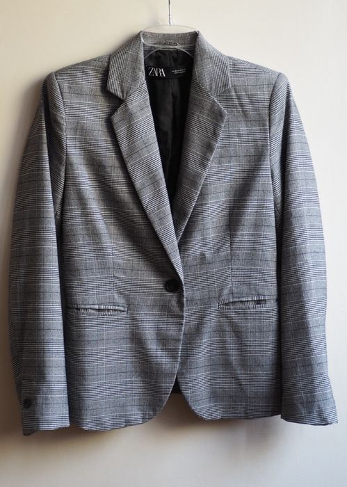 Damski żakiet, marynarka w kratę szaro- czarna Zara r. 36