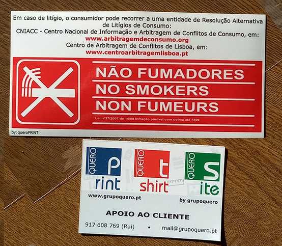 Não Fumador » Autocolante Vinil  p/ TVDE