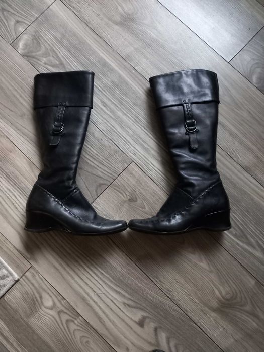 NEXT SKÓRA NATURALNA czarne komfortowe kozaki roz 39 koturn