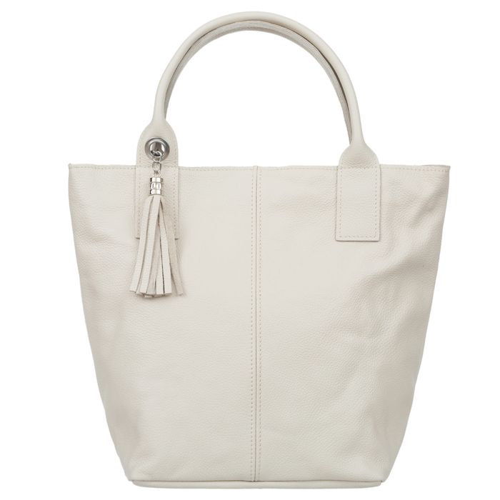 VERA PELLE torebka skórzana shopper z długimi rączkami V619 kremowa