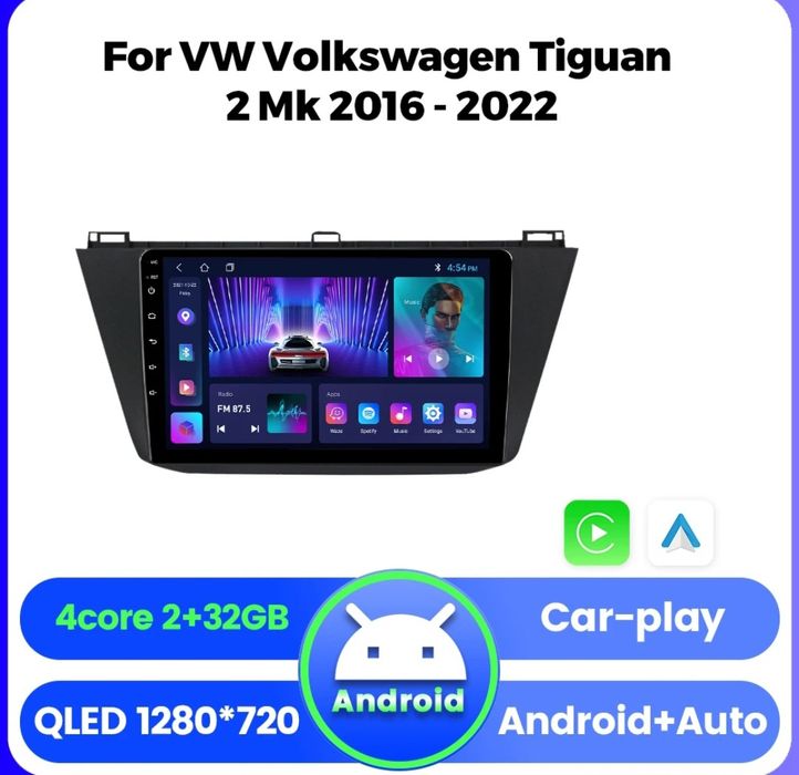 Rádio 10" android VW Tiguan 2016-22 CARPLAY WIFI GPS 2/32GB Novo