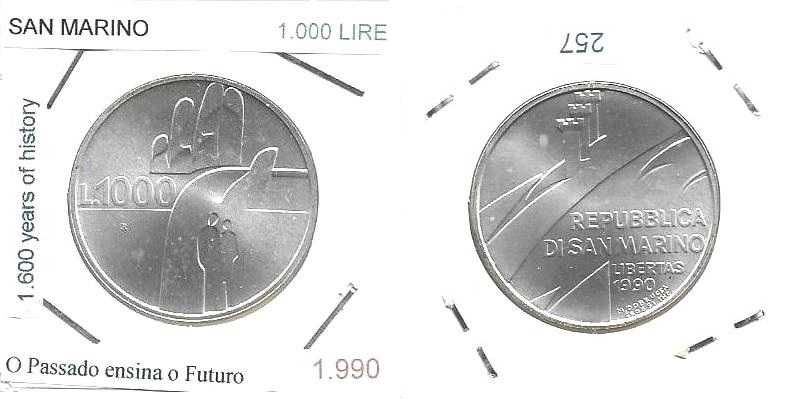 San Marino - - 1.000 Lire - 1990 - - Passado Futuro - - Moeda de Prata