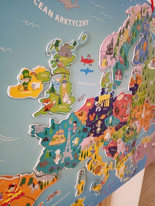 Magnetyczna mapa Europy, drewniana