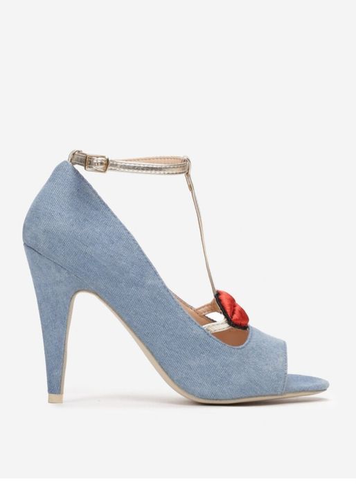 Jeansowe szpilki buty sandały na obcasie open toe odkryty palec 36