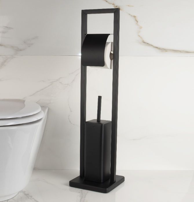 SZCZOTKA do WC + uchwyt wieszak na papier KOLORY czarny/biały/bambus