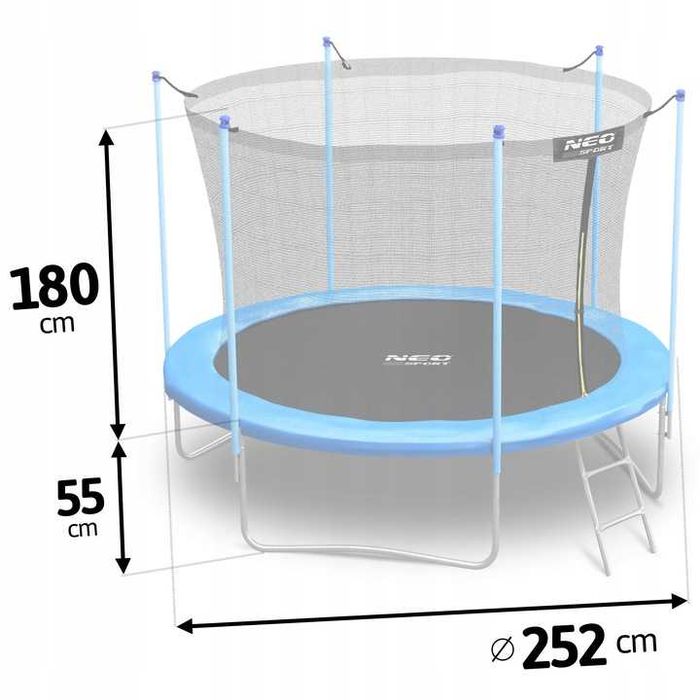 Trampolina Ogrodowa dla dzieci 252cm do ogrodu drabinka