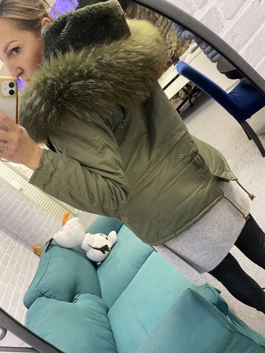 Płaszczyk włoska parka futro lis lisa ocieplana khaki kaptur futerko