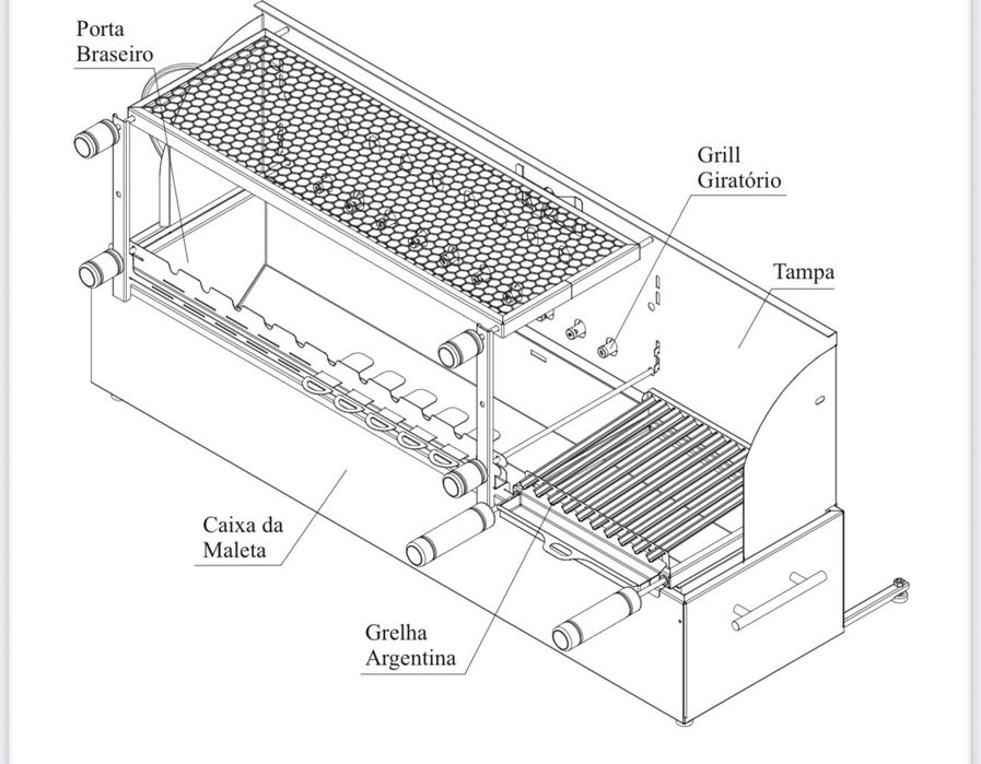 Churrasqueira 19 Espetinhos Giratórios, a Carvão, com 2 Grill Elétrico