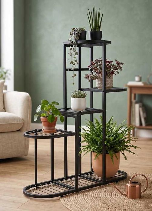 Kwietnik Stojak Metalowy na Kwiaty Dekoracje Loft Industrialny Czarny 79cm