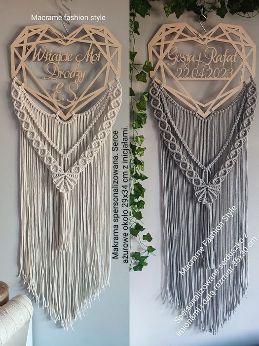 Makrama serce spersonalizowane imie data ślubu