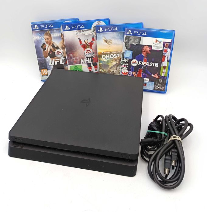 Konsola PlayStation 4 Slim CUH-2216A 500GB, konsola ps4 + 4 GRY + okablowanie