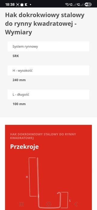 8szt Hak dokrokwiowy do rynien Kropp 80x80