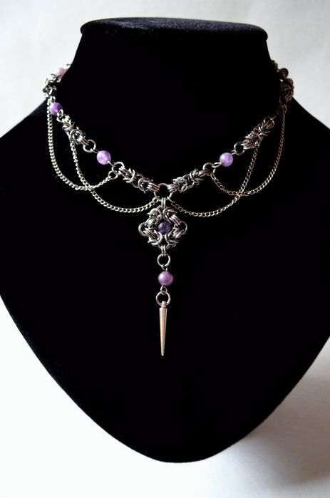 Naszyjnik alternative chainmaille z ametystem