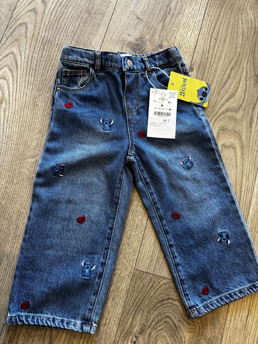 Нові джинси Zara Зара дівчинка стич стіч stitch 98 джинсы штани брюки