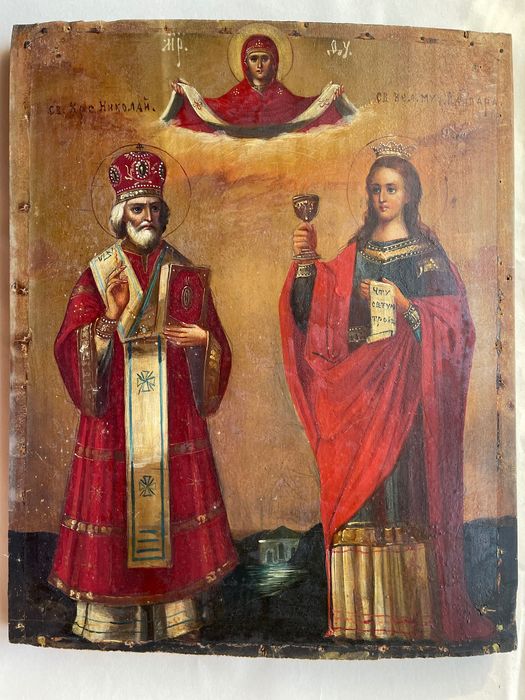 Стародавня Ікона Св. Миколай Св. Варвара Святой Николай