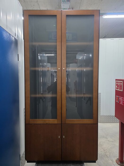 Armario em madeira com portas de vidro