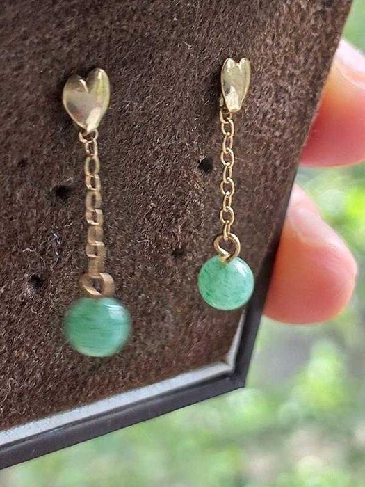 Sale. Сережки золоті з жадеїтом 375 проба. Вінтаж. Рожеве золото.