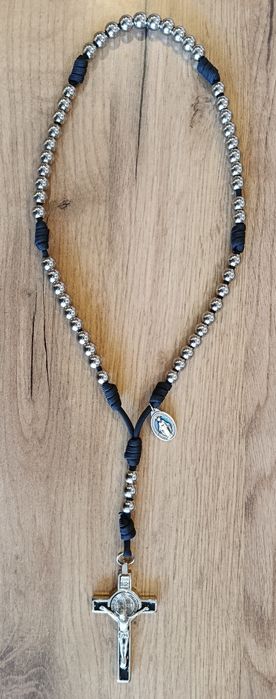 Różaniec paracord czarny 10mm stal nierdzewna