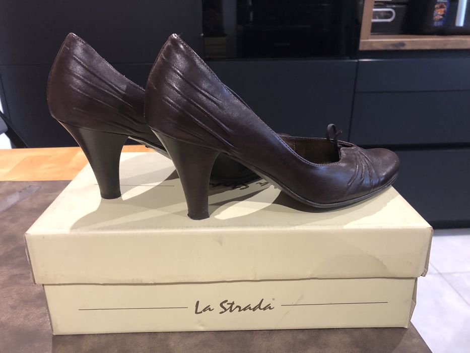 Buty czółenka La Strada ciemny brąz