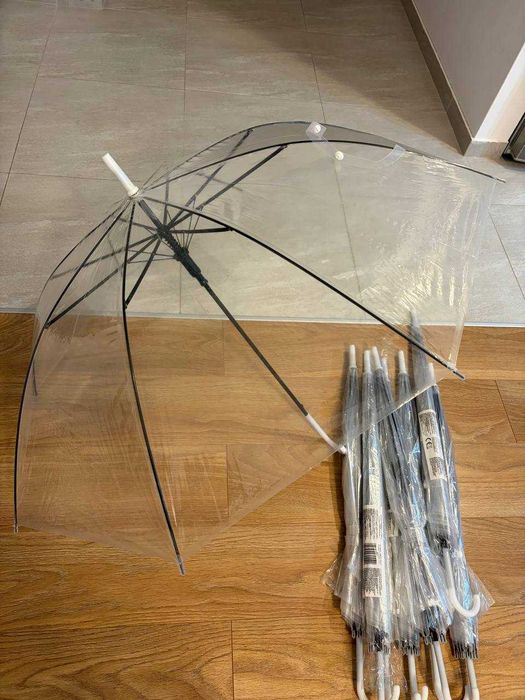 Przezroczyste parasole ślubne 9 szt. (75 cm) – wesele, sesja foto (Warszawa Mokotów)