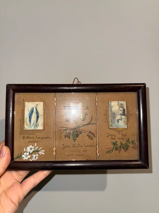 Antyk obrazek religijny recznie malowany tryptyk