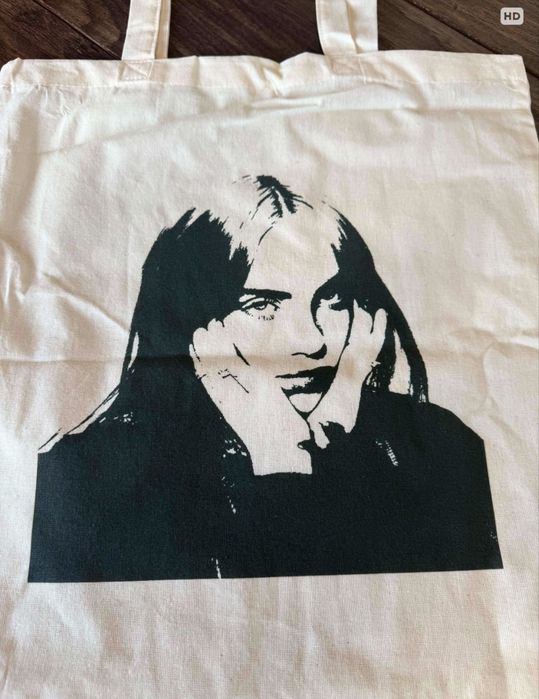 Torba tote bag Billie eilish beige black cotton