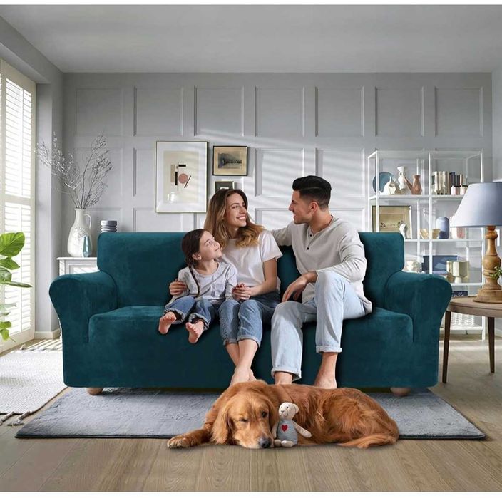 Aksamitny Pokrowiec na Sofę 3-4-osobową Ciemnozielony