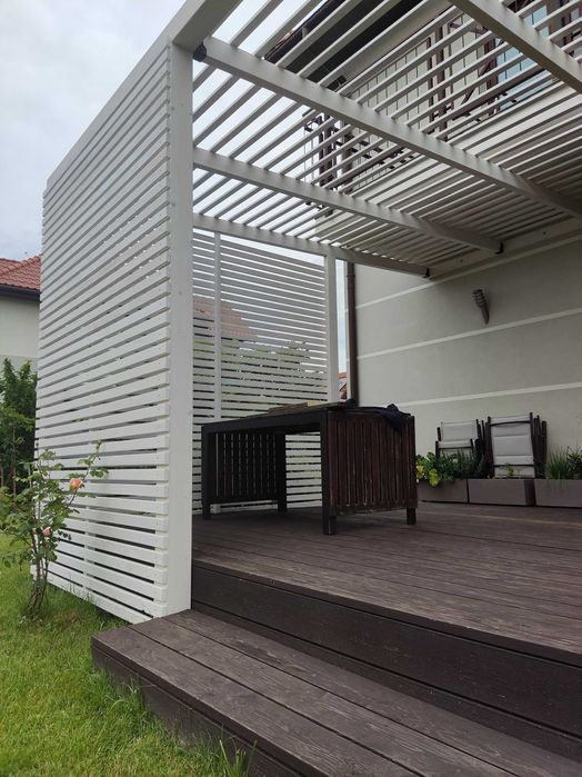 Pergola tarasowa drewniana z poliwęglanem litym lub komorowym, altana