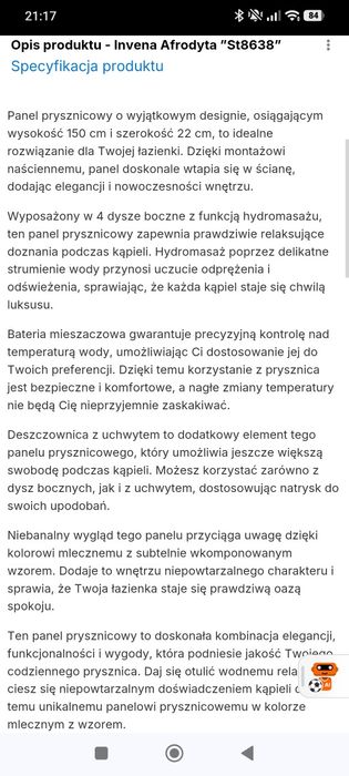 Panel prysznicowy