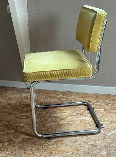 Conjunto 5 cadeiras vintage cantilever cromadas – amarelo mostarda anos 70