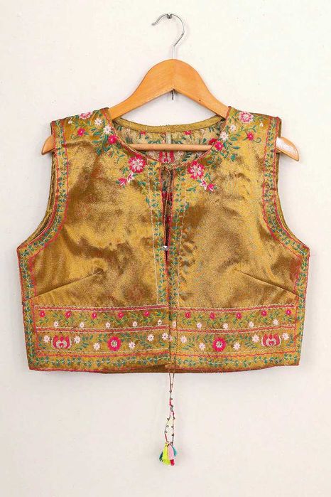 Złota kamizelka gorset S 36 etno folk boho haft roślinny kwiaty ludowa