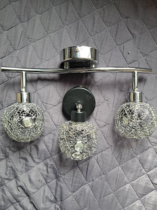 Stylowe lampy sufitowe 2-punktowe oraz ścienna – chrom + druciane klo