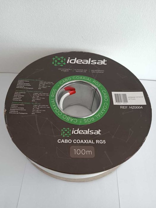 Novidade:Cabo coaxial RG 5 branco – 100 mts – IDEALSAT