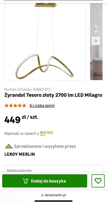 Lampa led złota sufitowa
