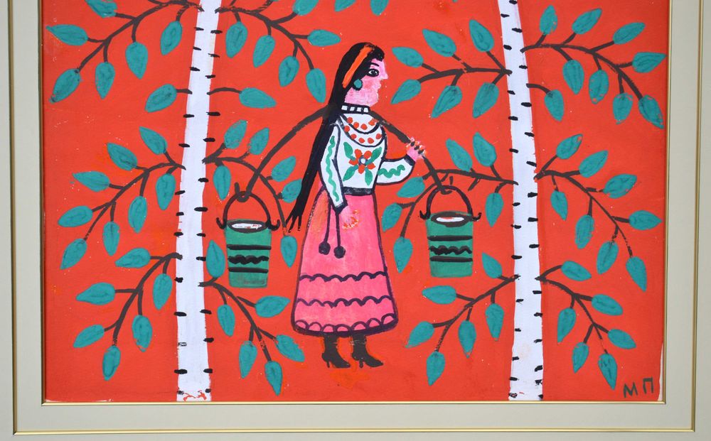 Велика картина Марії Примаченко " Дві берези ". Розмір: 73,5 × 51 см.