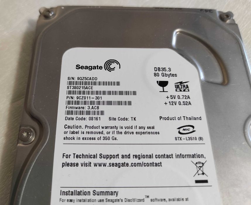 HDD IDE Seagate 80GB (ST380215ACE), СМАРТ и поверхность идеал, 3000ч