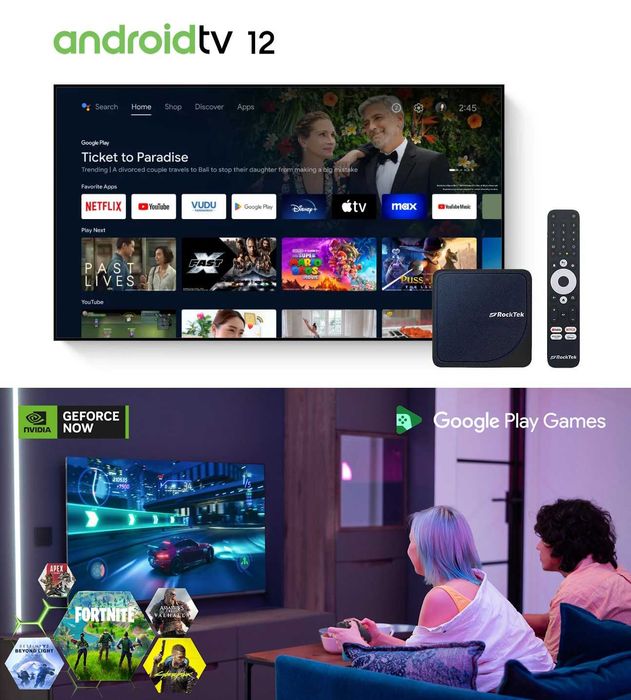 TV Box RockTek G2 4/32Gb, 4/64Gb Amlogic S905X4-K AndroidTV NETFLIX приставка