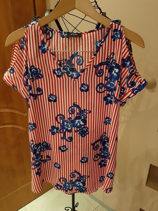 Bluzka Papaya 14 kwiatki paski marynarska poliester bluzeczka tkmaxx