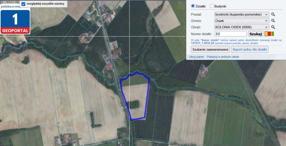 Działka 3,3 ha Kolonia Osiek warunki zabudowy