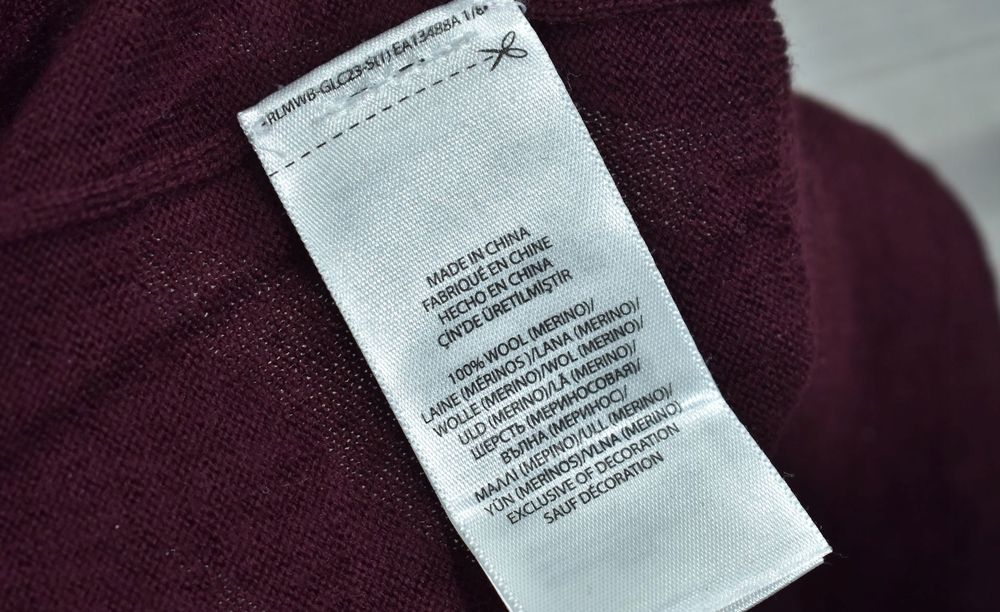 Ralph Lauren Bordowy Sweter Washable Merino Wool Slim Fit M