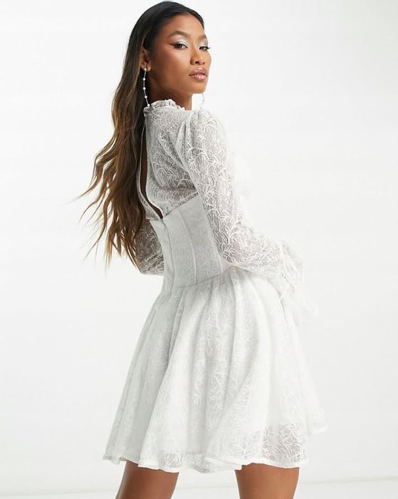 Biała sukienka ASOS koronka na ślub poprawiny