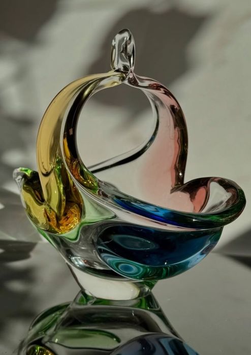 Корзинка ваза конфетница сахарница цукорниця бокалы хрусталь цветное стекло винтаж подарок декор