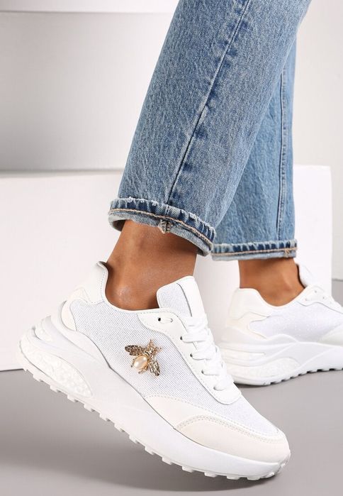 Nowe przepiękne sneakersy ze złotym owadem białe lekkie rozmiar 37