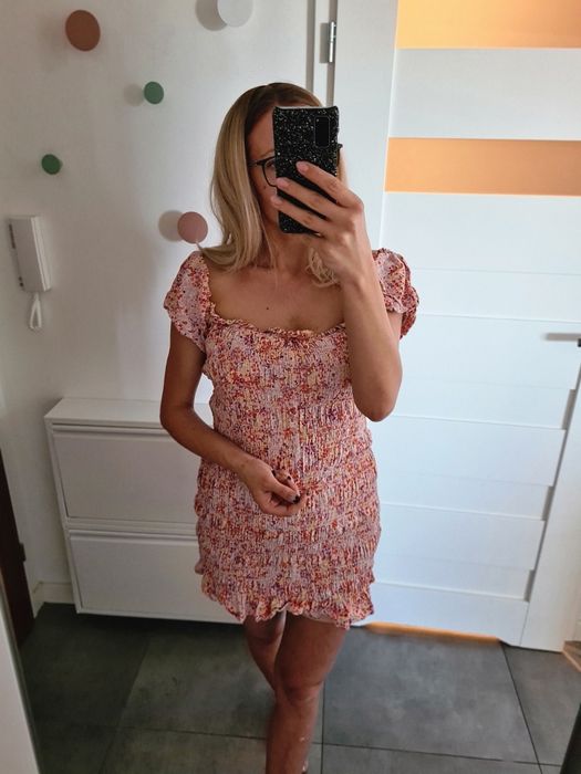 H&M L 40 XL 42 krotka sukienka gumkowana mini tuba