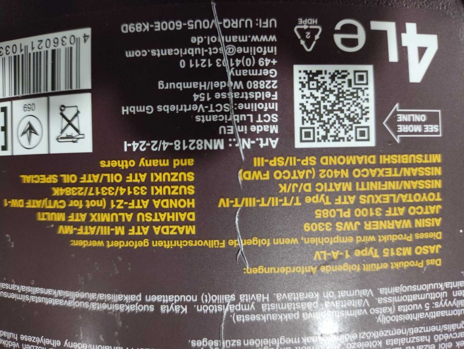 Olej do automatycznej skrzyni biegów ATF JWS3309 Asin